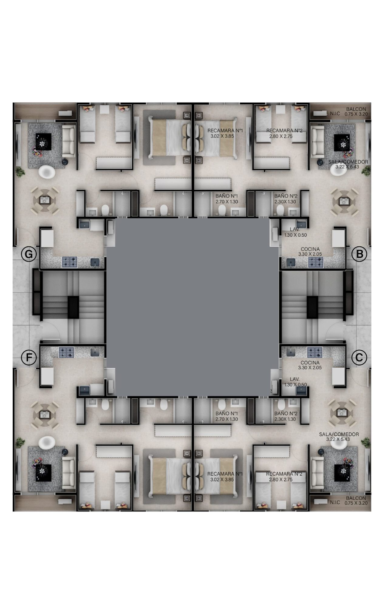 Plano de Apartamento B-C-F-G