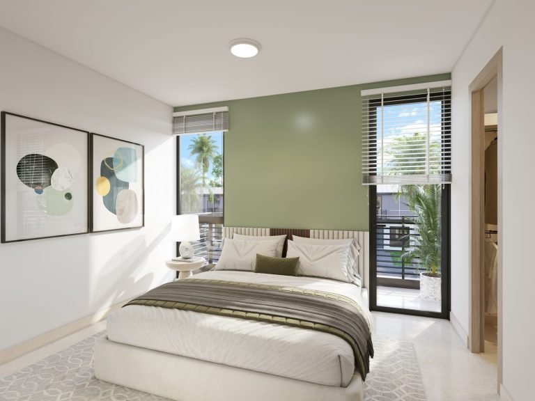 Habitación principal con salida al balcón.